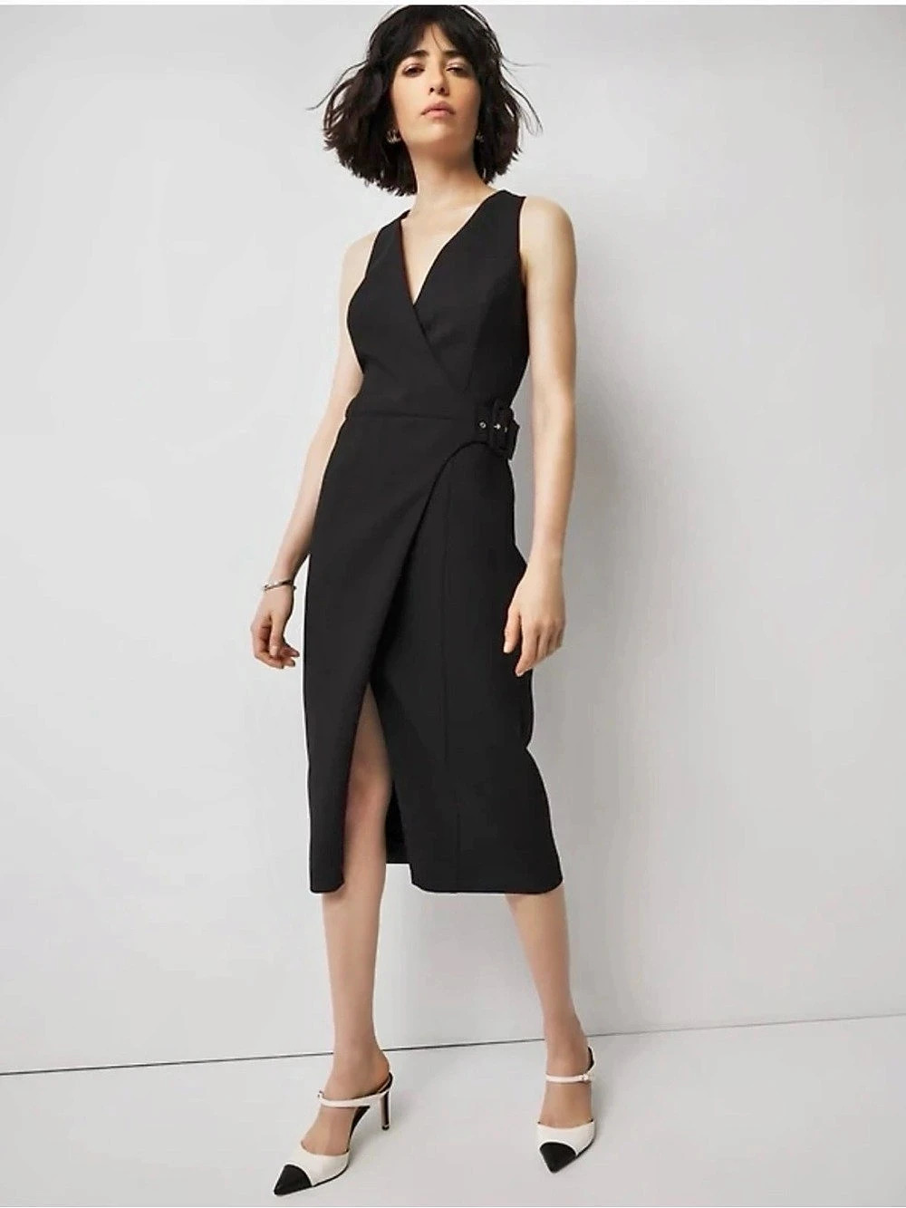 WHBM Faux Midi Wrap Dress Black